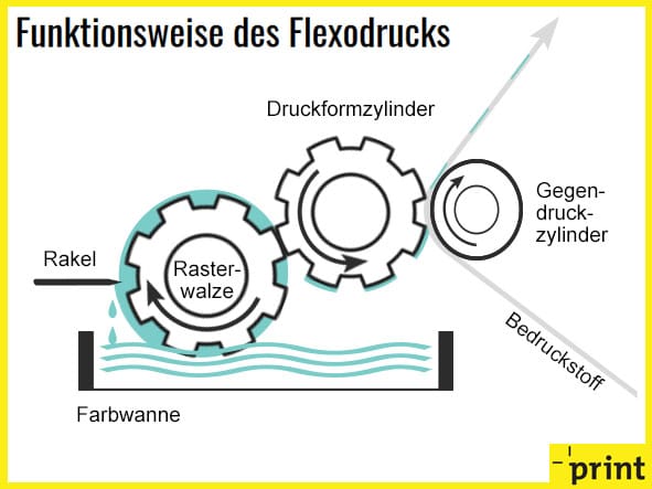 Funktionsweise des Flexodrucks (Schema)