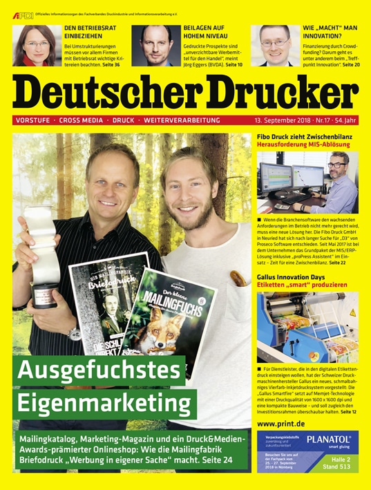 Die neue Ausgabe von Deutscher Drucker (Heft 17/2018) ist ab sofort erhältlich.