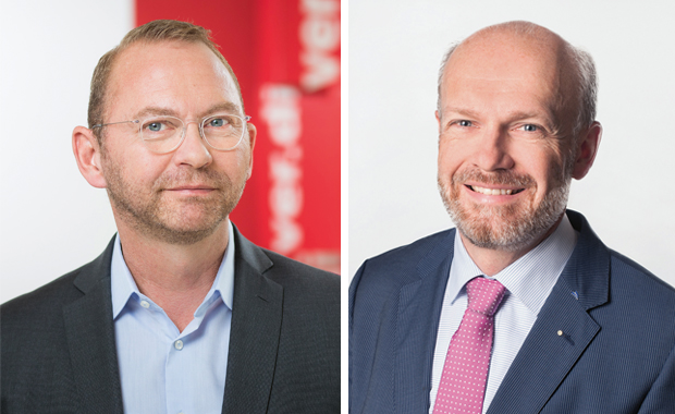 Ergebnis erzielt in der der achten Verhandlungsrunde: Die Vertreter von gewerkschaft und arbeitgeberverband, Frank Werneke (Verdi) und Sönke Boyens (BVDM).