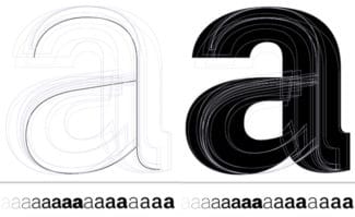 Typografie: Zwölf Master der Schrift Case (Fontwerk), zu sehen: jeweils 16 statische Instanzen zwischen fett und fein.