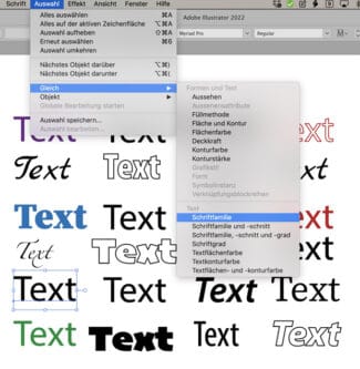 Adobe Creative Cloud 2022, gleichen Text auswählen, Illustrator