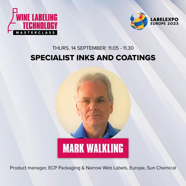 Im Rahmen der „Wine Labelling Master Class“ stellt Mark Walklingvon Sun Chemical das Segment „Spezialtinten und -beschichtungen“ vor.