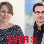 Flexodruck: Dipl.‐Ing. (FH) Anke Frieser‐Tausch, neue technische Leiterin am DFTA, und ihr Vorgänger, Prof. Dr. Martin Dreher, neuer wissenschaftlicher Leiter