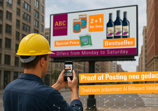 Die OneVision-Software "AI Billboard Validation" nutzt Computer Vision und KI-gestützte Motivprüfung, um automatisch die korrekte Schaltung von Anzeigen zu verifizieren und potenzielle Qualitätsprobleme zu erkennen.